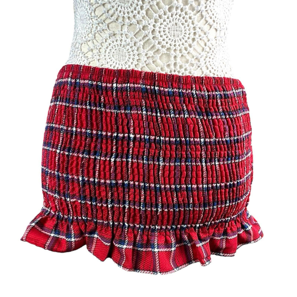 China Base Red Tartan Mini Skirt Shirred High Waist Women’s UK Size 8