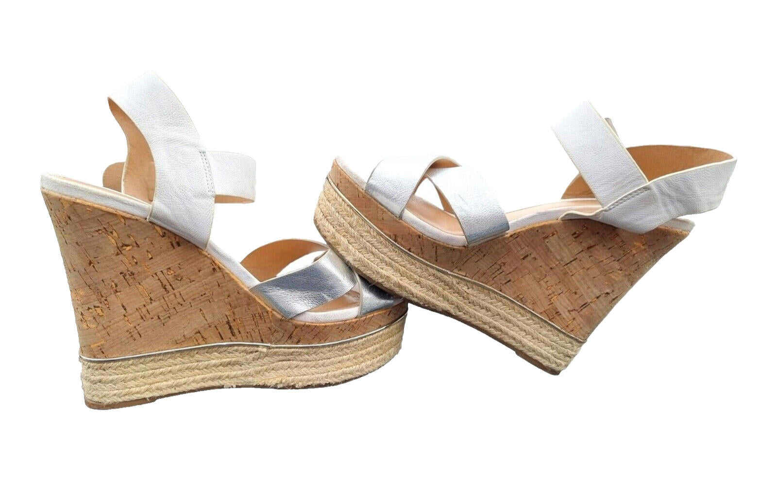 VERY Wedge Sandals Shoes Silver Metallic Espadrille Trim Women's UK Size 6