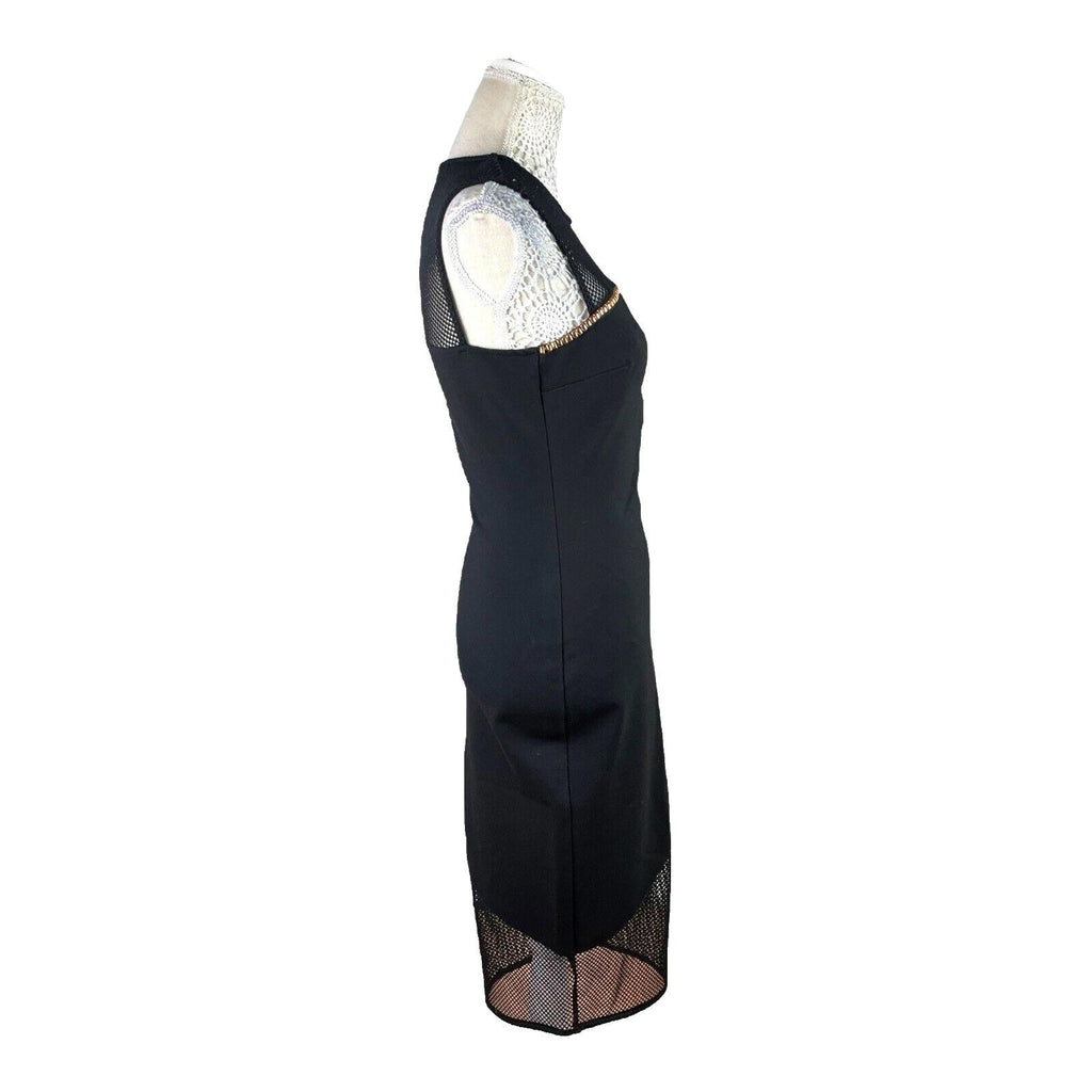 River Island Black Midi Dress Fishnet Panels Gold Studded Women’s UK Size 12