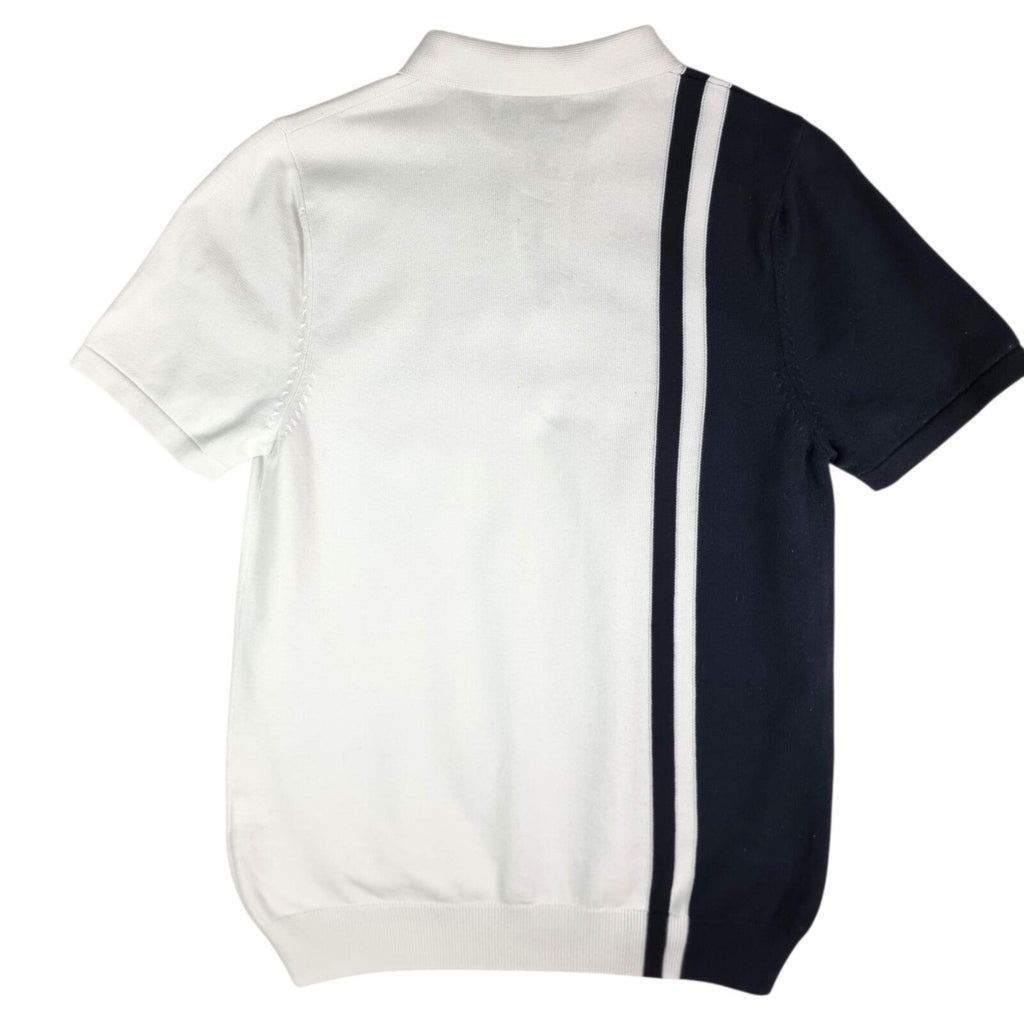 Next Knit Polo Shirt Men's UK Size S White Blue 1/4 Zip Short Sleeve 100% Cotton