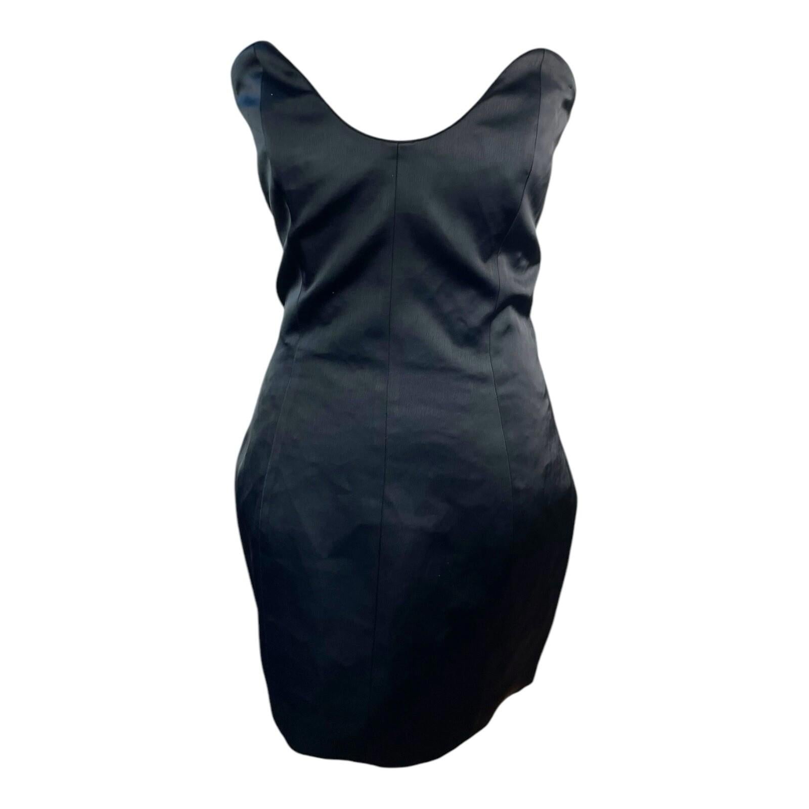 Pretty Little Thing Mini Dress Little Black Satin Strapless Women’s UK Size 8