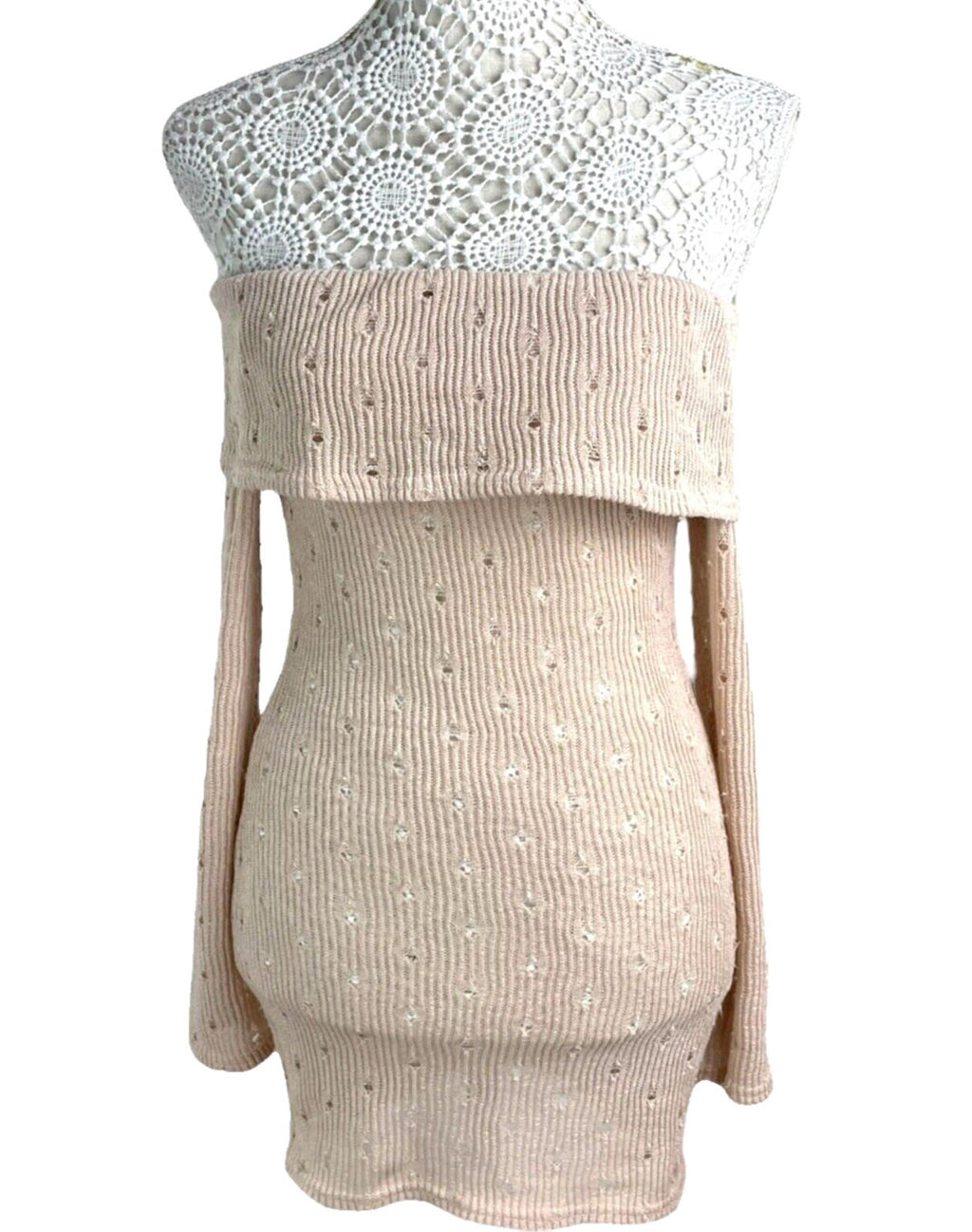 Mini Dress Pale Pink Knit Off Shoulder Bodycon Women’s UK Size 8