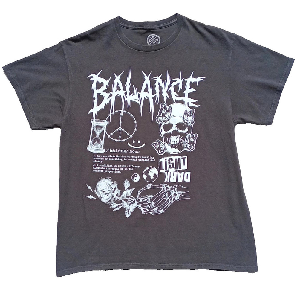 Balance Skull T-Shirt Men's UK Size S Black Crew Neck Light Dark Graphic Print