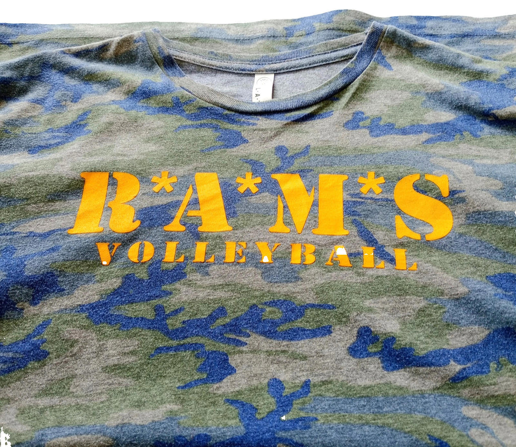 RAMS Volleyball Graphic Print T-Shirt Men's UK Size M Grey Crew Neck Cammo