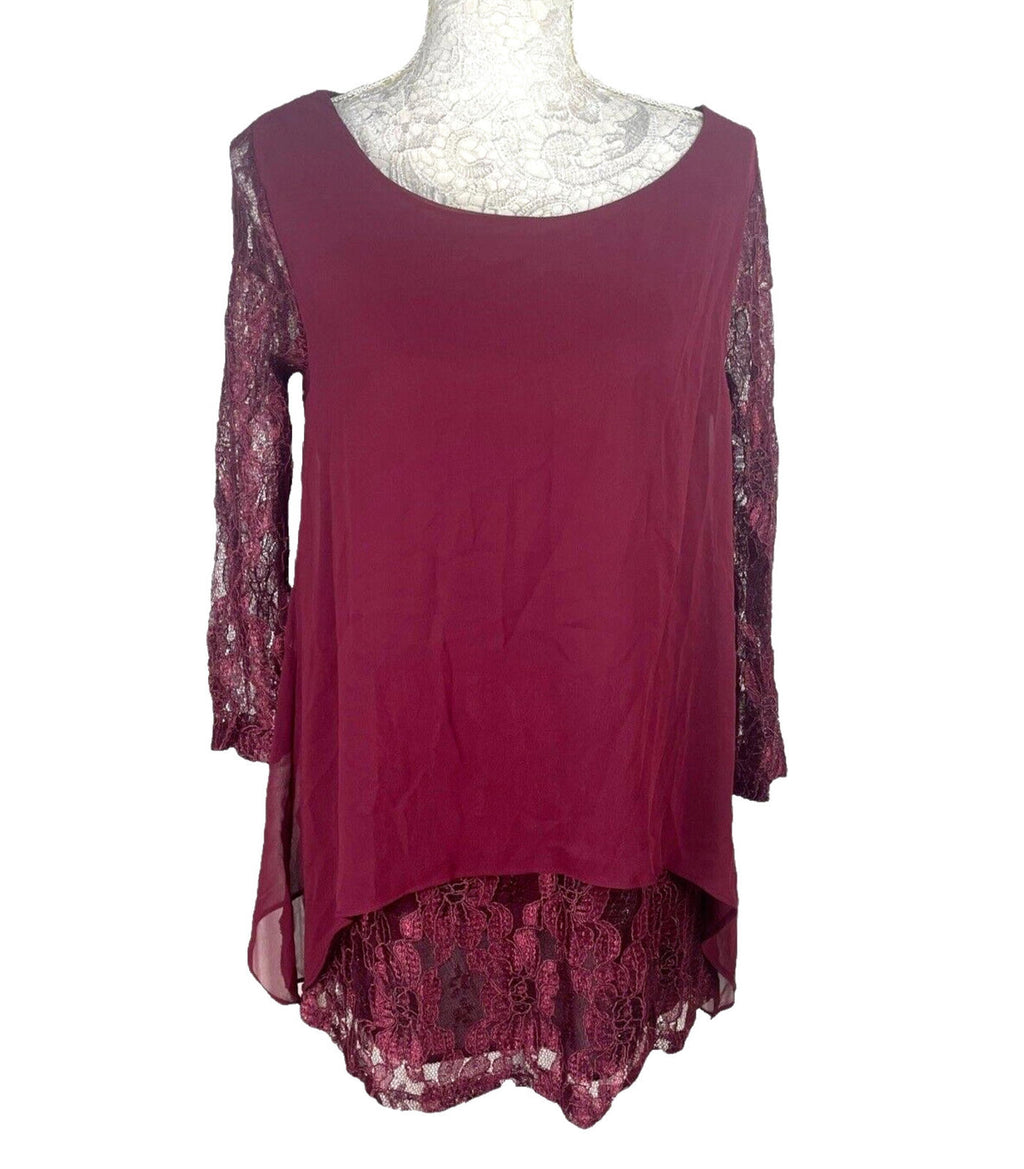 Floryday Burgandy Lace Tiered Top Women's UK Size M (8-10)