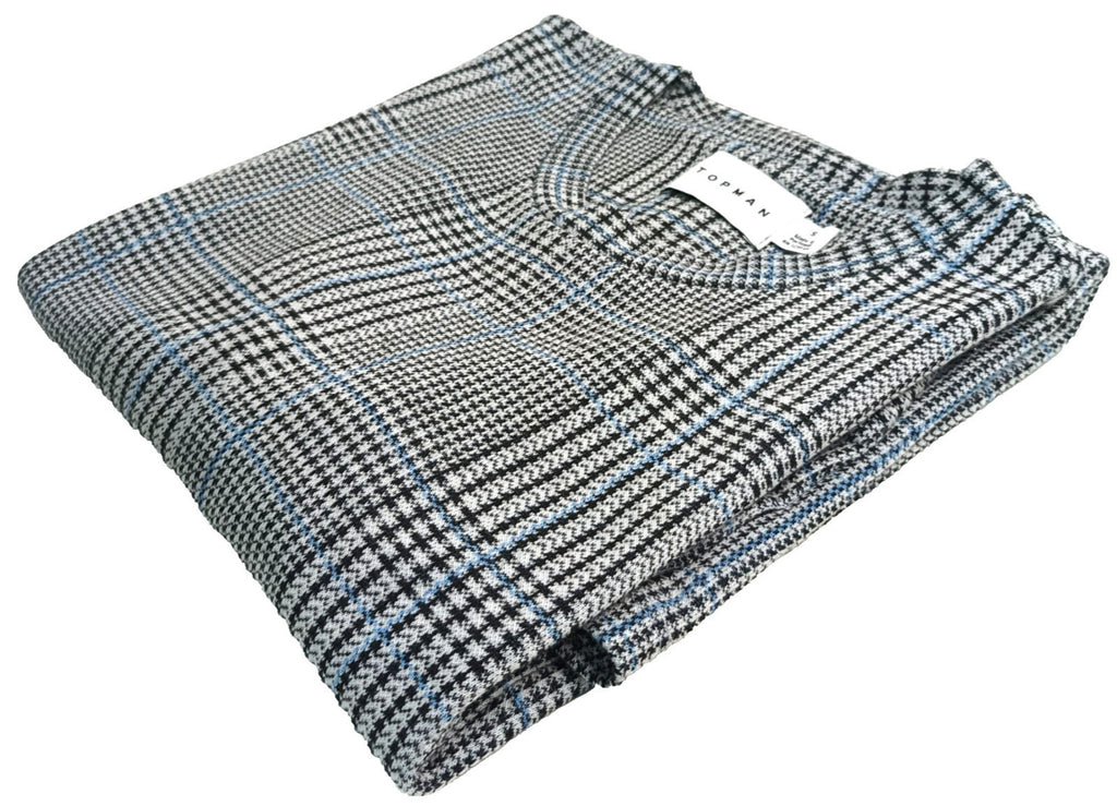 Topman Check T-Shirt Men's UK Size S Grey Crew Neck Gingham Easy Care