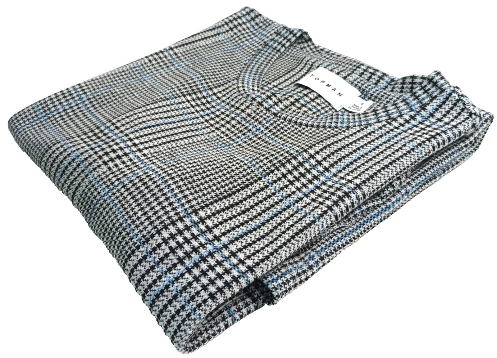 Topman Check T-Shirt Men's UK Size S Grey Crew Neck Gingham Easy Care
