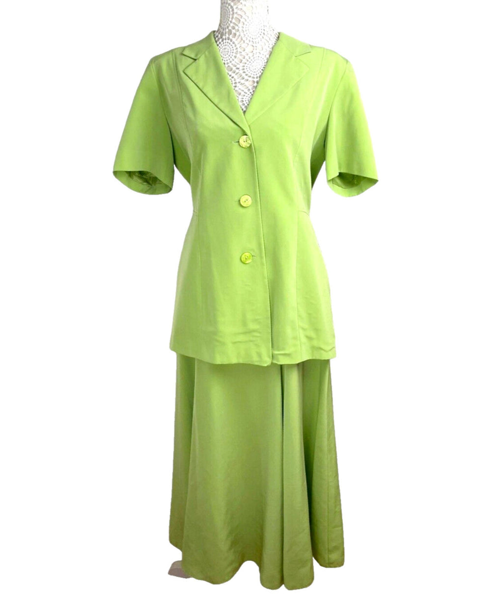 Alexon Skirt & Shirt Blouse Suit Women’s UK Size 14 Green Satin 2 Piece Set