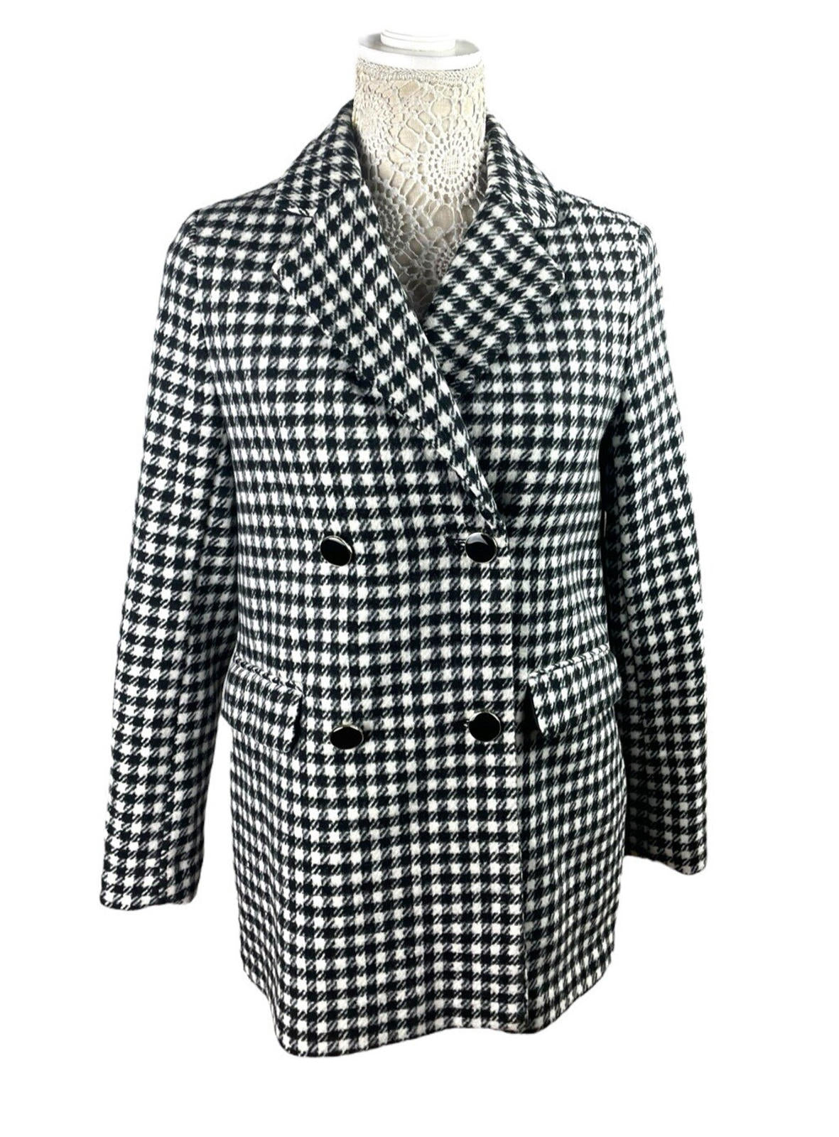 New Look Coat Jacket Black & White Gingham Petite Women’s UK Size 8