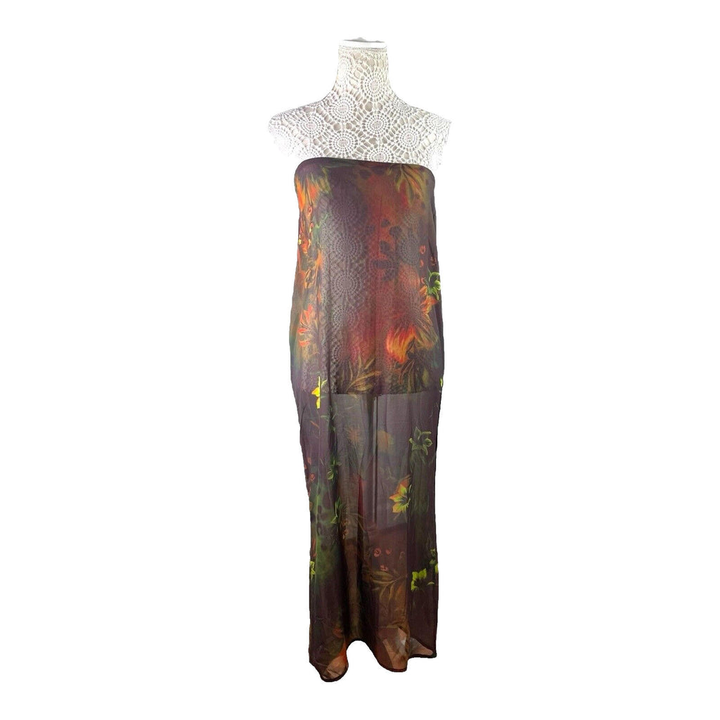 Pretty Little Thing Maxi Dress Brown Abstract Print Sheer Women’s UK Size 8