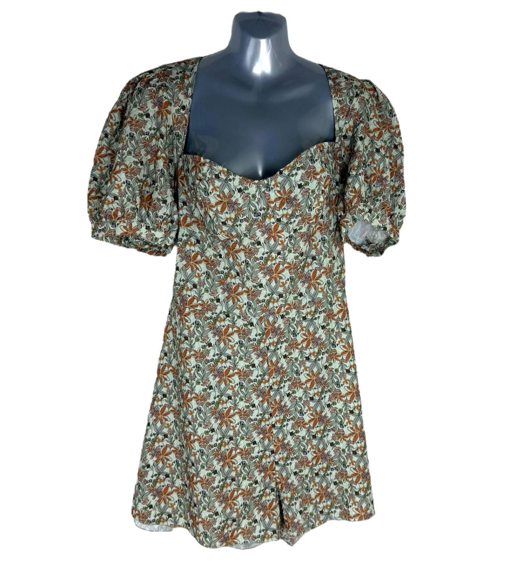 Pretty Little Thing Floral Playsuit Backless Puff Sleeve Women’s UK Size 16