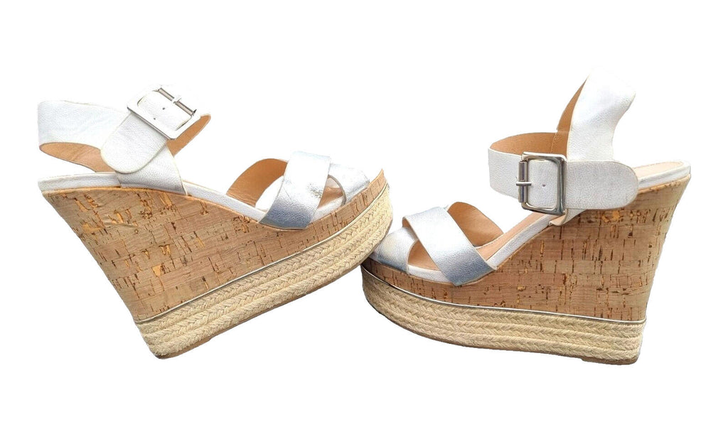 VERY Wedge Sandals Shoes Silver Metallic Espadrille Trim Women's UK Size 6