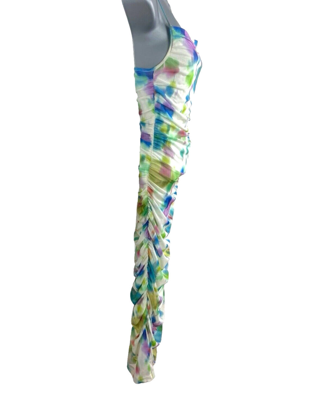Stradivarius Maxi Dress Women’s UK Size XS Ruched Sleeveless Abstract Mesh