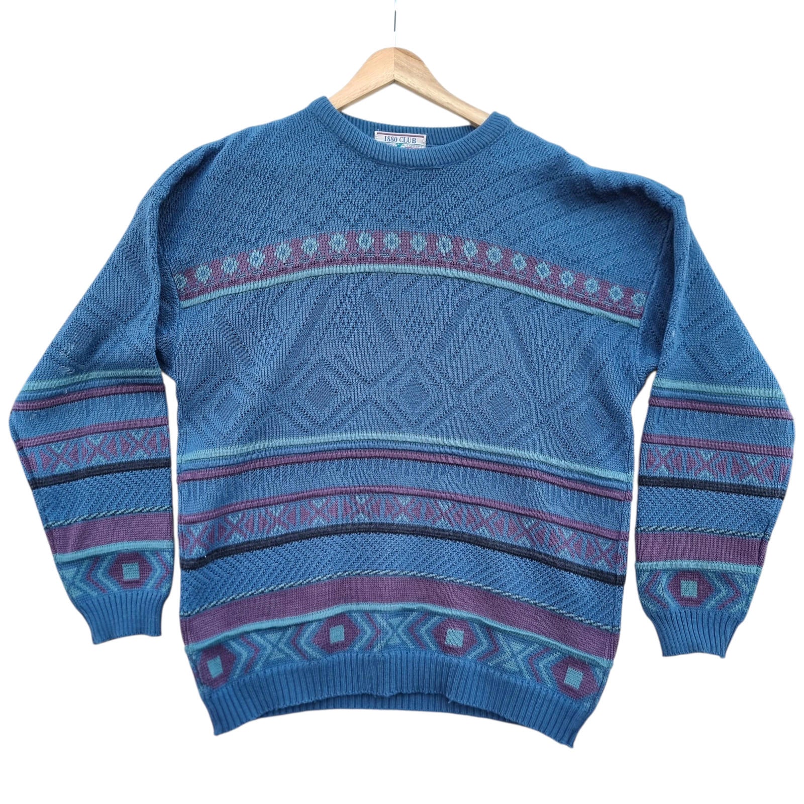 1880 Club Knit Jumper Men's UK Size L Green Crew Neck Sweater 100% Acrylic