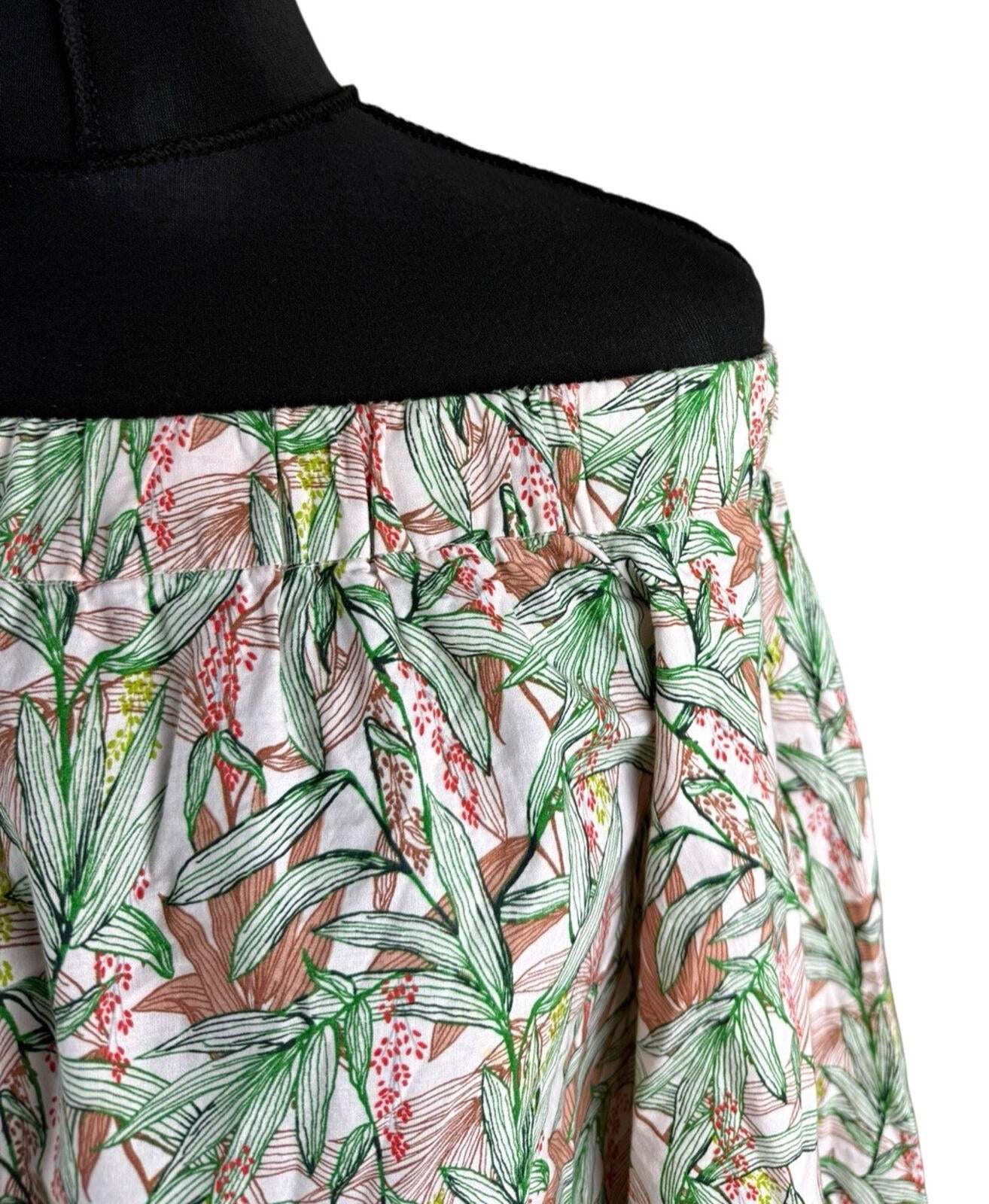 H&M Off Shoulder Mini Dress Women’s UK Size 8 Flare Sleeve Tropical Leaf Print