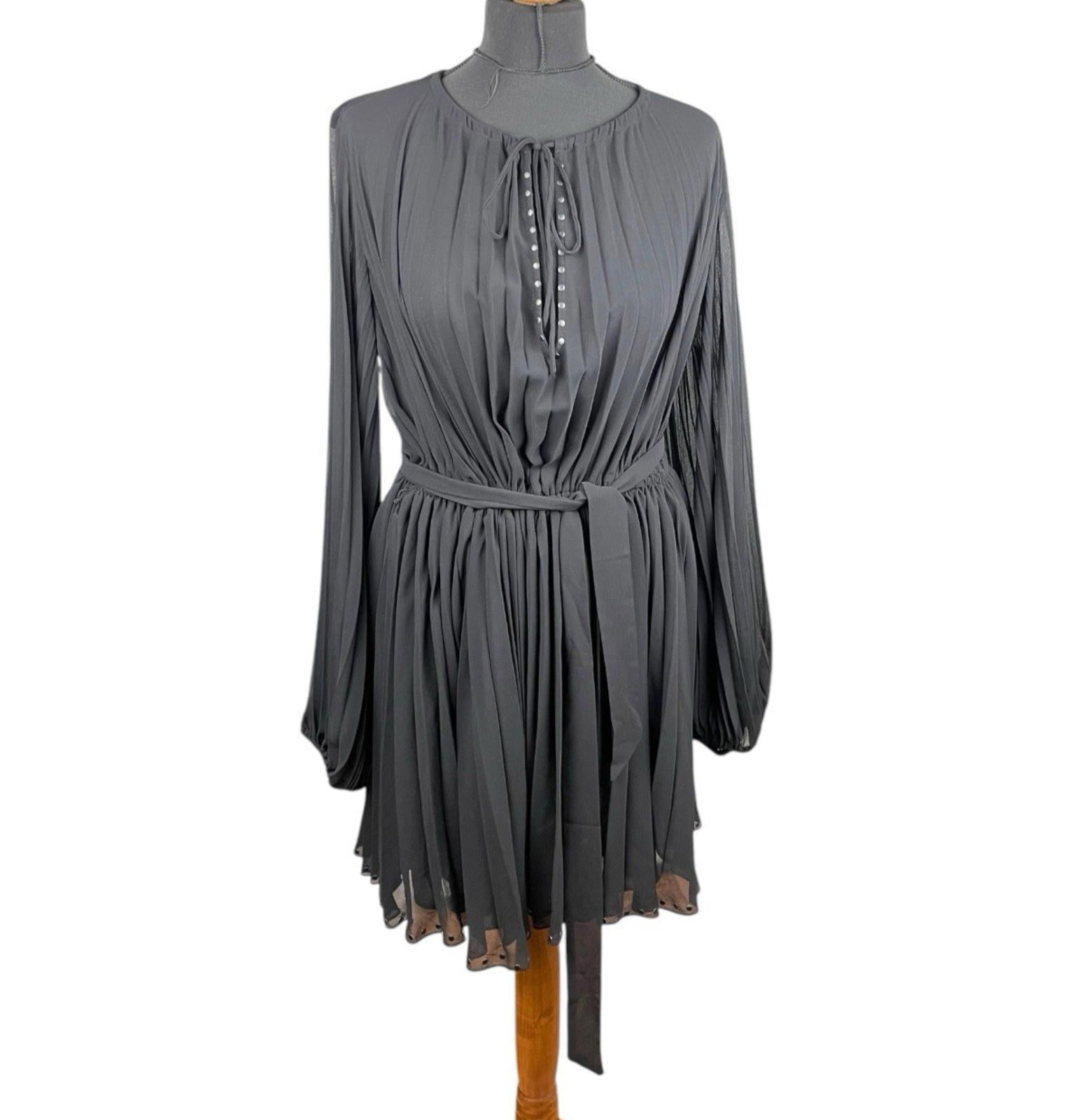 Zara Black Pleated Chiffon Dress Knee Length Women’s UK Size M
