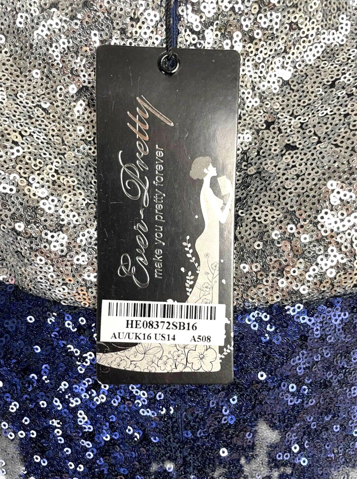 Ever-Pretty Dress Women's UK Size 18 Blue Sequin Strapless Occasion Sparkle
