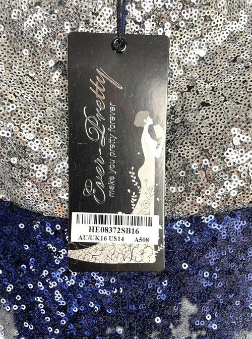 Ever-Pretty Dress Women's UK Size 18 Blue Sequin Strapless Occasion Sparkle