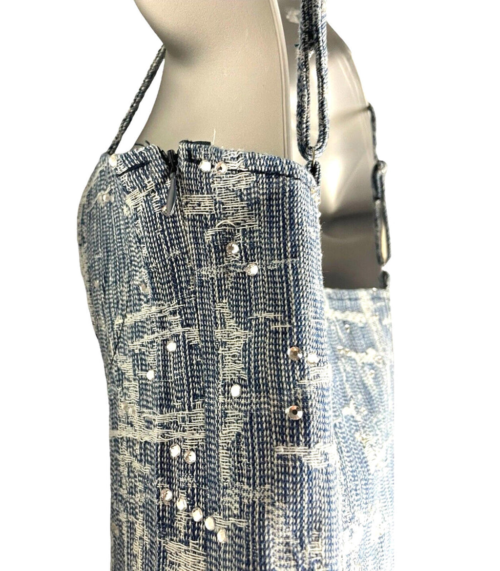 Pretty Little Thing Textured Denim Dress Diamante Buckle Women’s UK Size 8