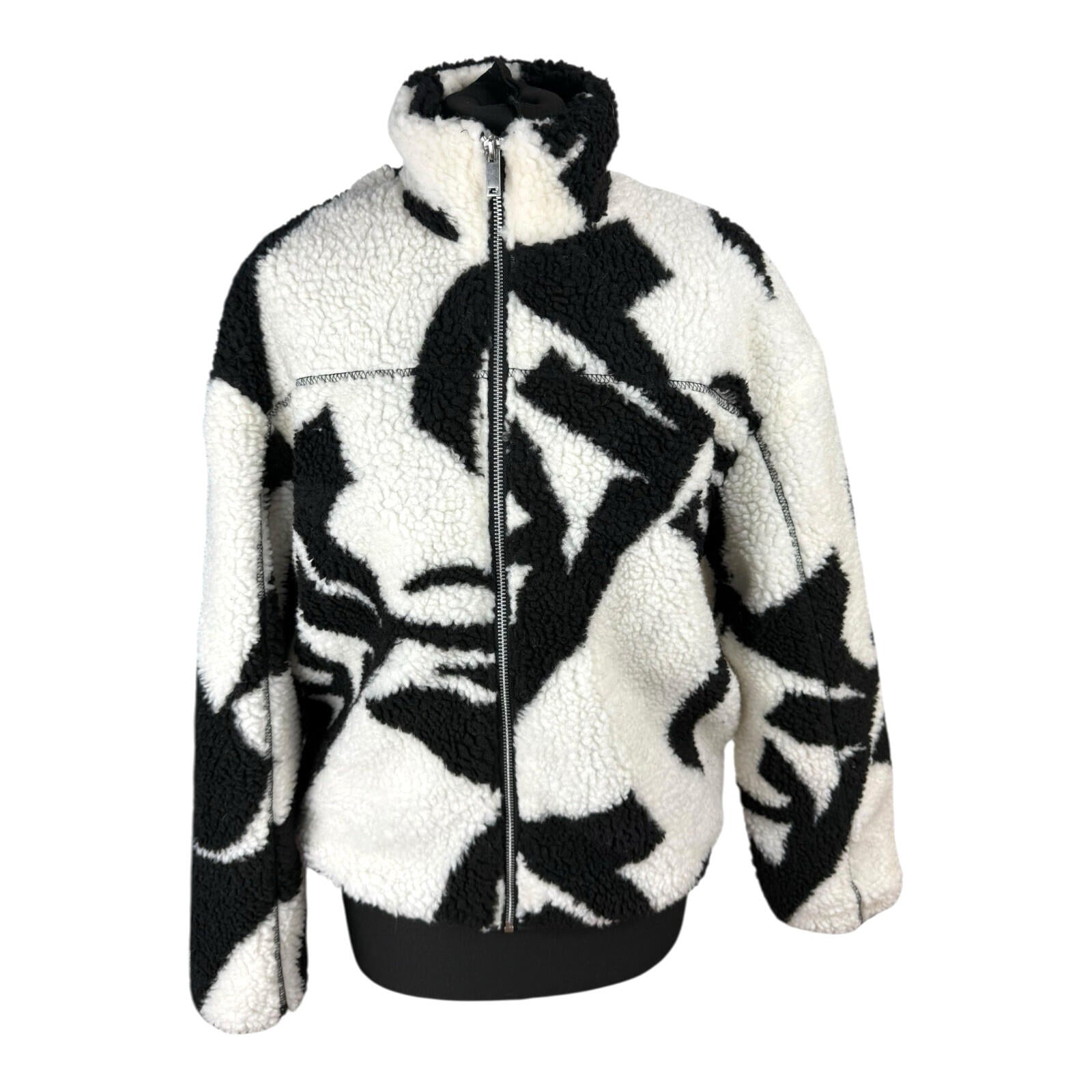 New Look Teddy Fleece Jacket Women’s UK Size S Zip Up Beige Black Coat