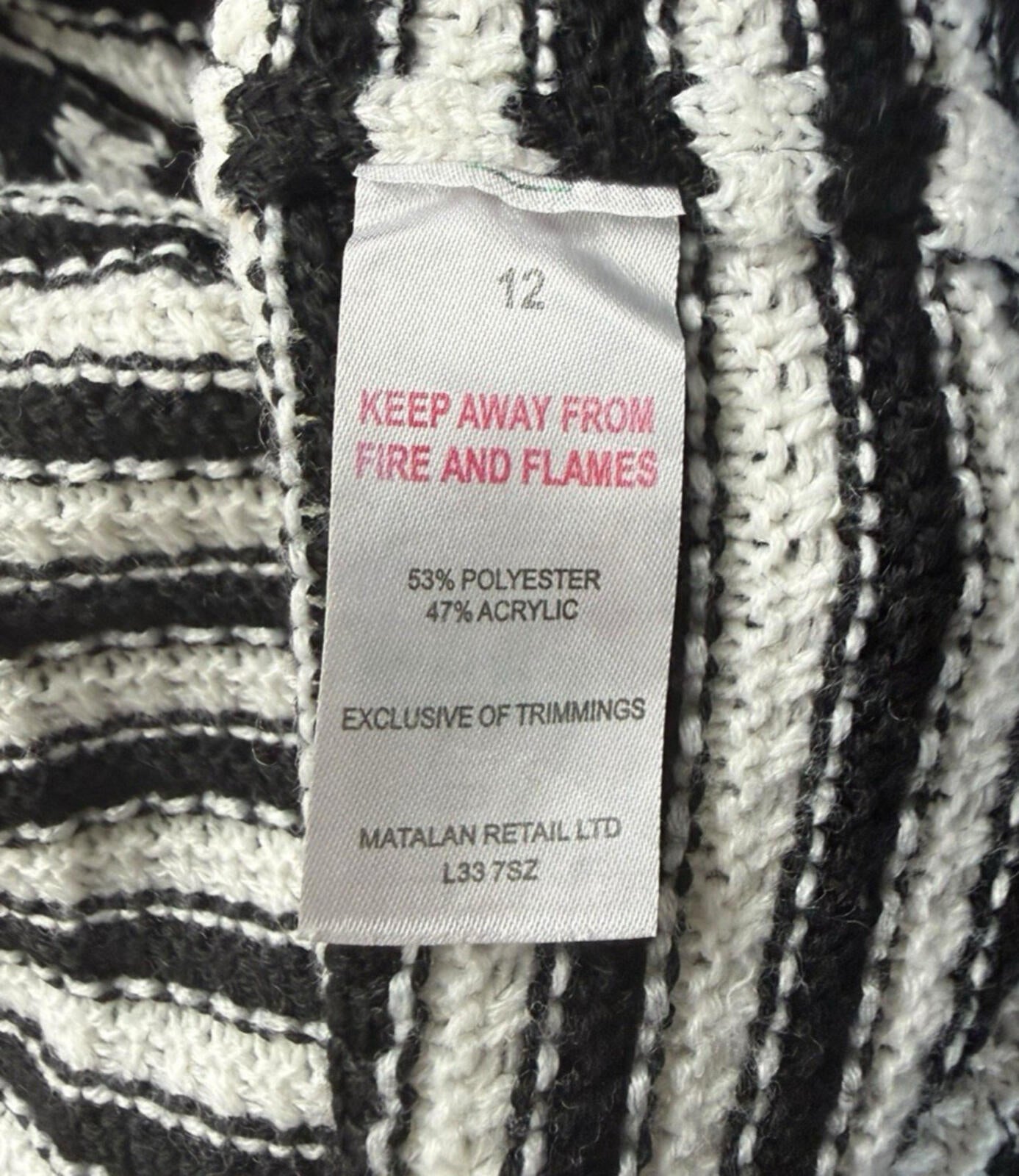 Papaya Off Shoulder Knit Top Women’s UK Size 12 Stripe Black White