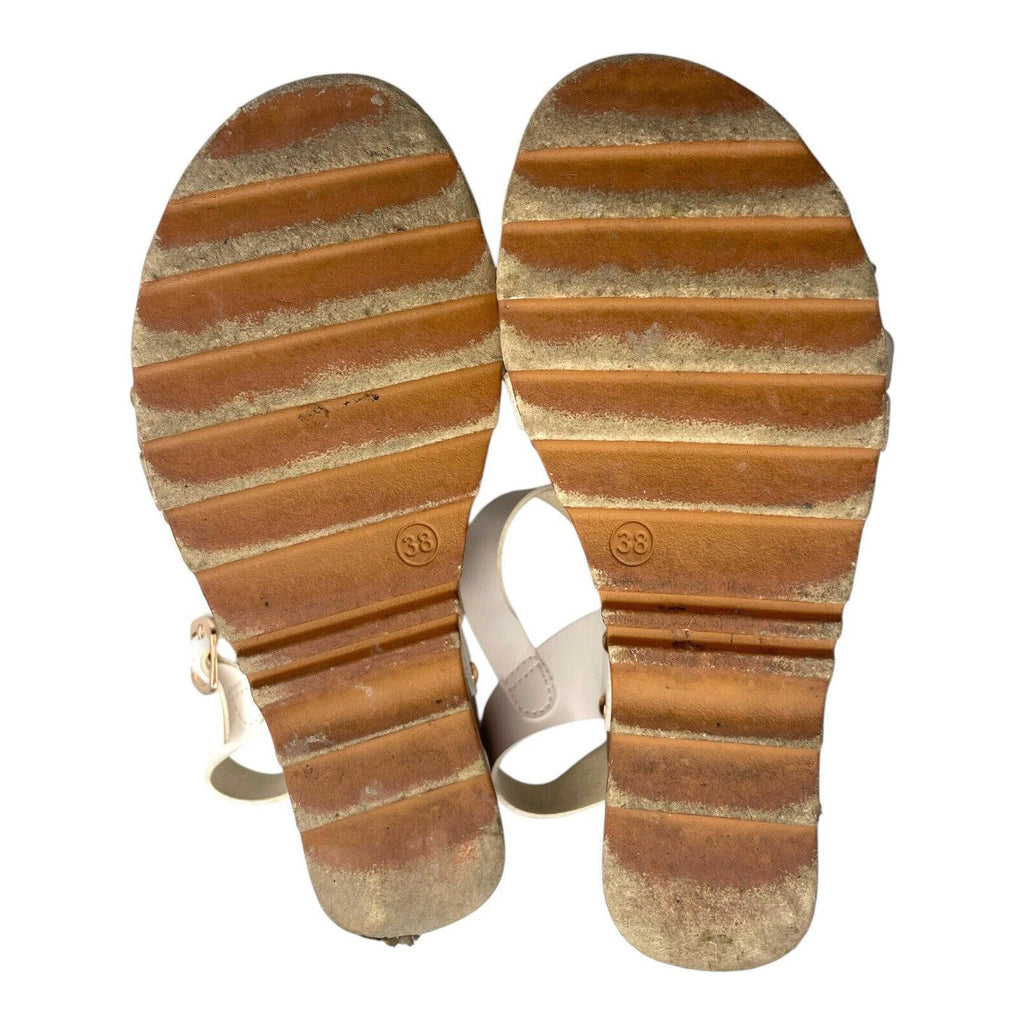 Wedge Sandals Women’s UK Size 5 White Faux Leather Studded Buckled Straps