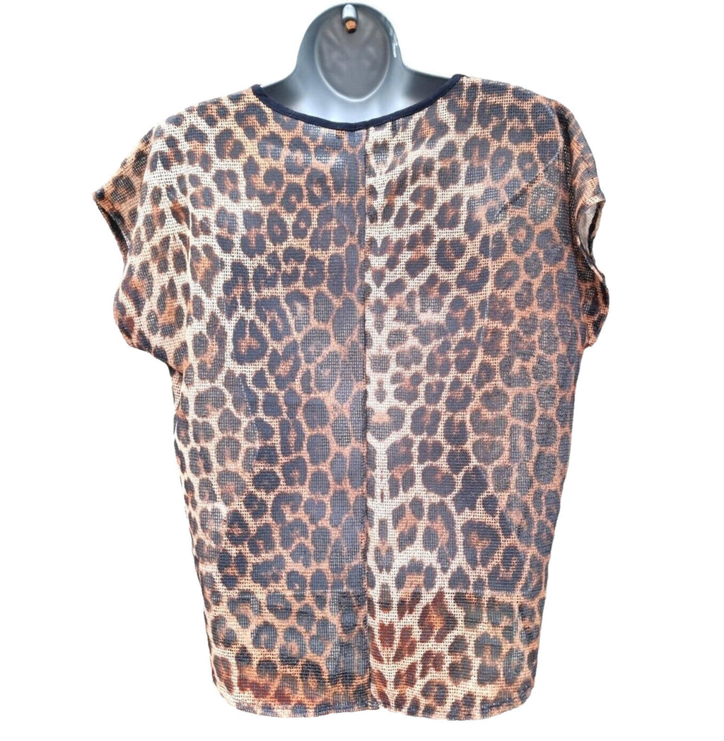 Leopard Print Mesh T-Shirt Blouse Crop Top Women's UK Size 10 Dolman Sleeve