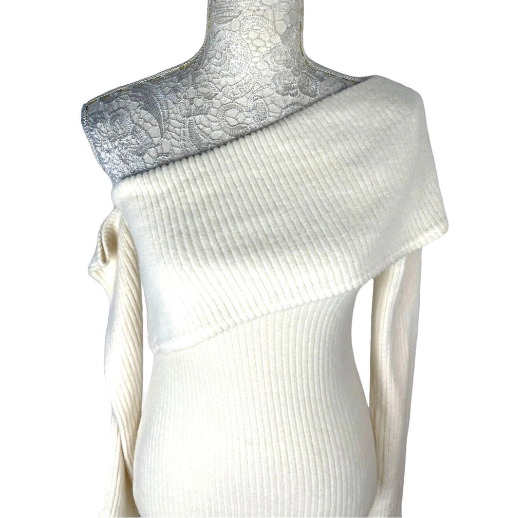 PLT Knit Jumper Mini Dress Women's UK Size 8 Asymmetric One Shoulder Long Sleeve