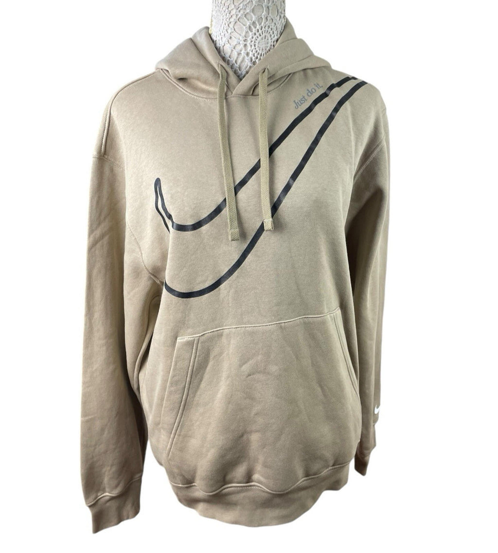 Nike Swoosh Hoodie Fleece Lined Jersey Beige Stone Women’s UK Size S