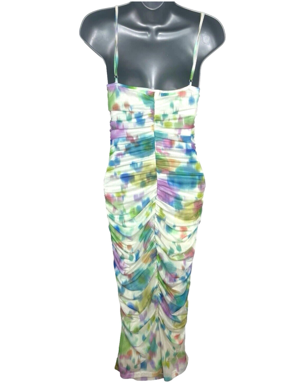 Stradivarius Maxi Dress Women’s UK Size XS Ruched Sleeveless Abstract Mesh