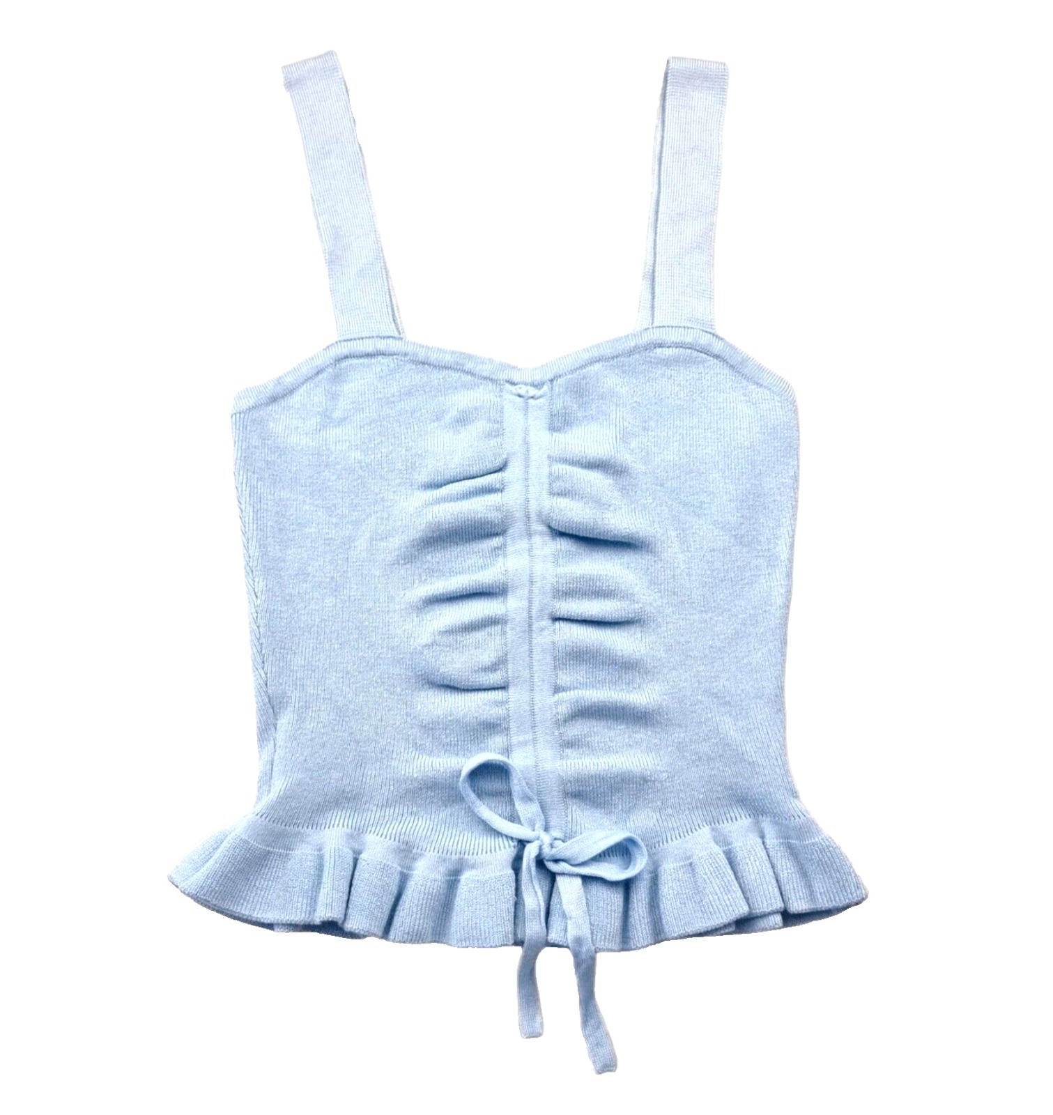 Divided Knit Vest Cami Crop Top Thrill Bow Detail Blue Women's UK Size XS