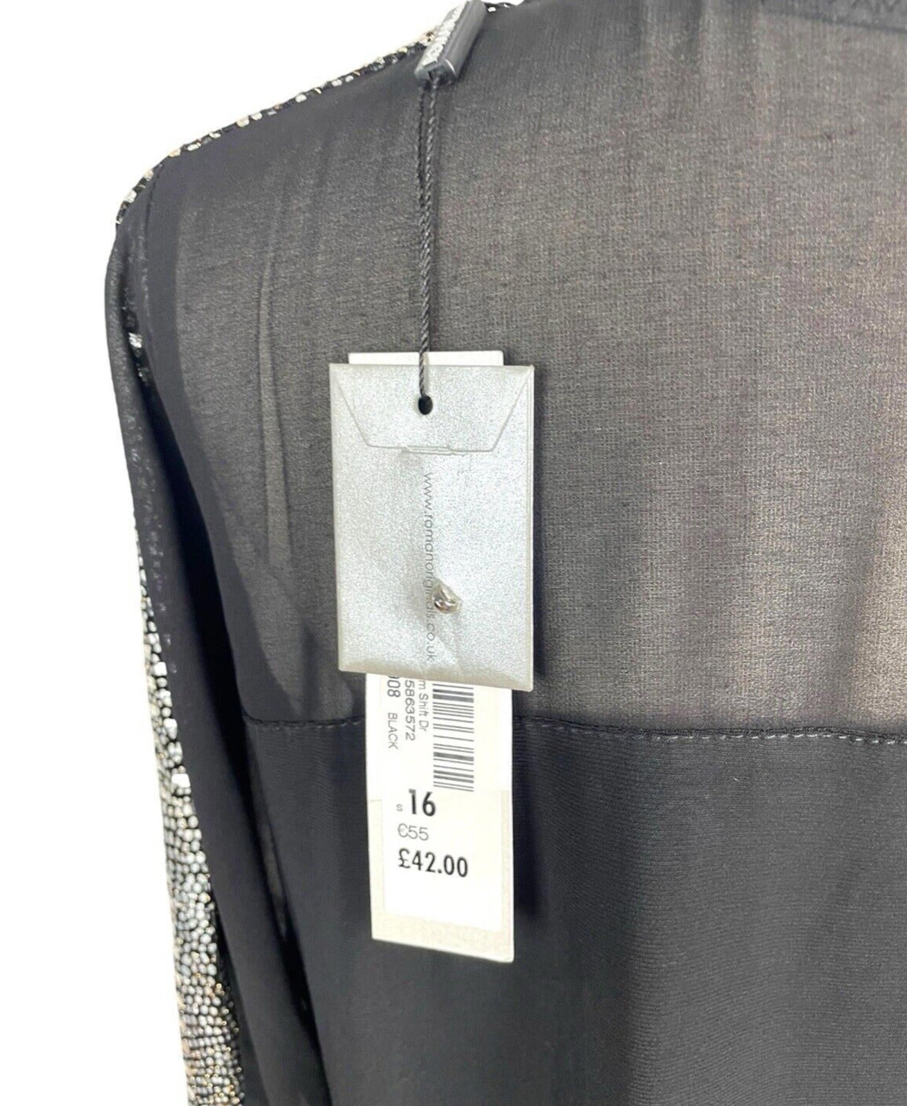 Roman Black Dress Silver Embellishment Midi Women’s UK Size 16