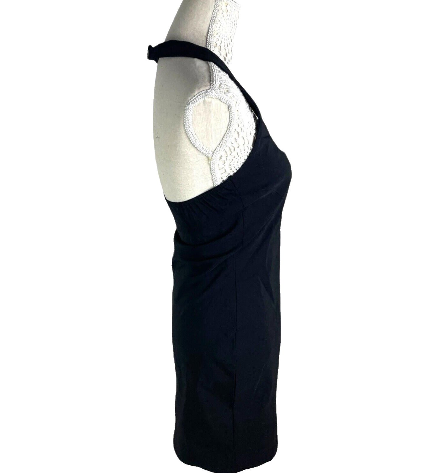 Halterneck Mini Dress Women’s UK Size 12 Black Fitted Bodycon White Bows