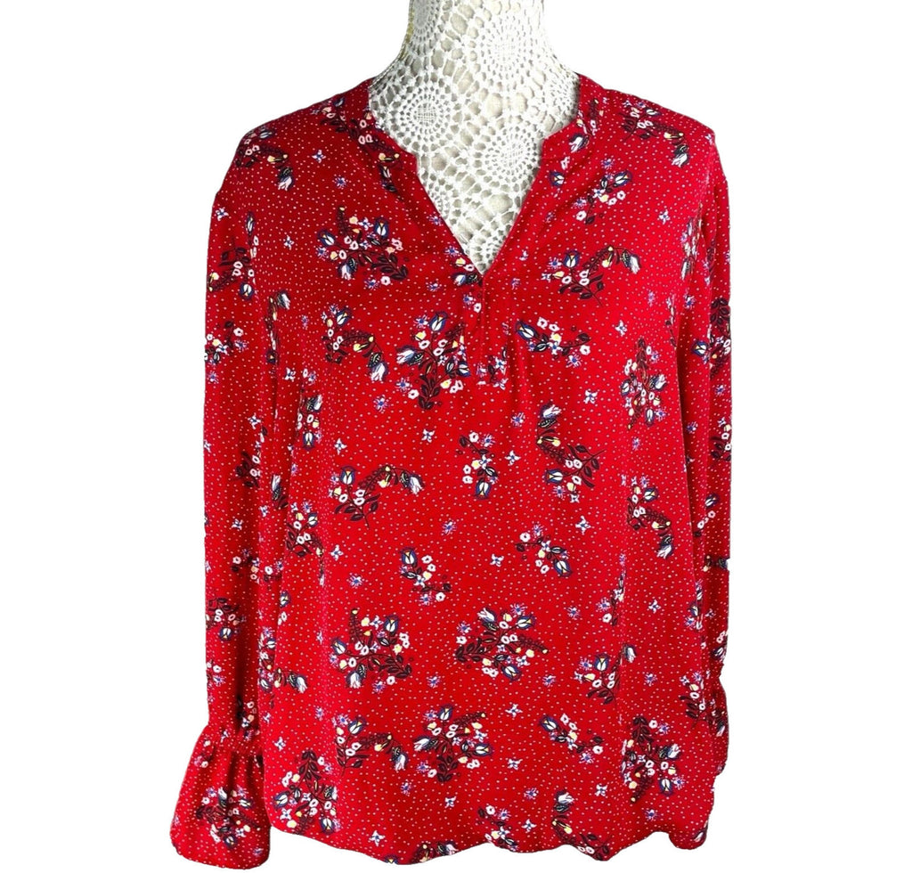 Kiabi Shirt Blouse Red Floral Long Sleeve Women’s UK Size L