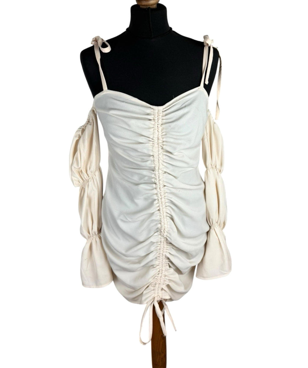 Boohoo Cream Mini Dress Ruffle Of The Shoulder Women’s UK Size 12