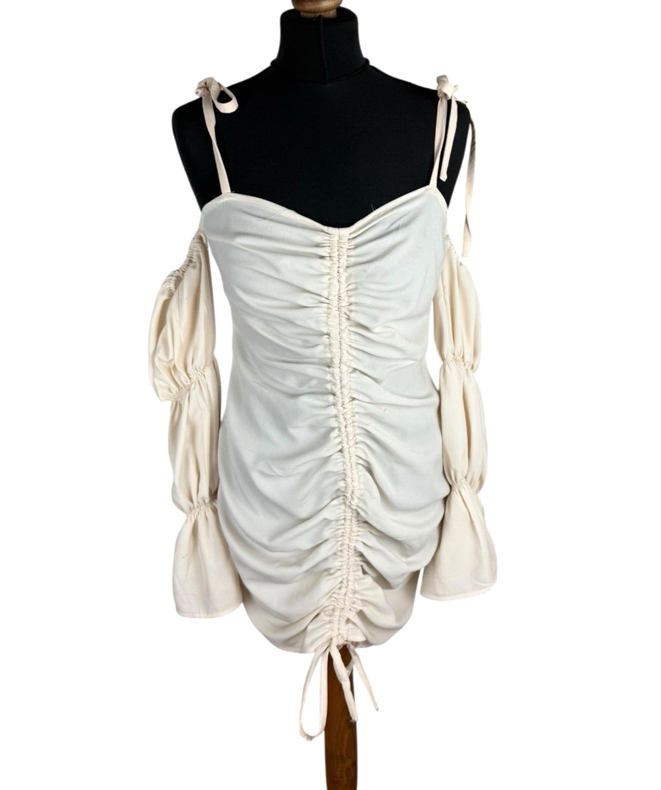 Boohoo Cream Mini Dress Ruffle Of The Shoulder Women’s UK Size 12