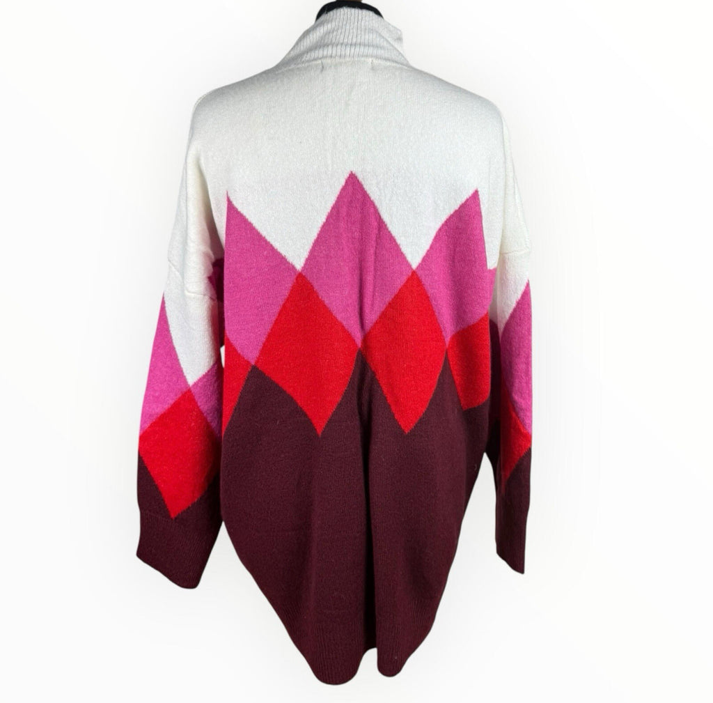 F&F Knit Jumper Women’s UK Size 18 High Neck Diamond Beige Red Pink
