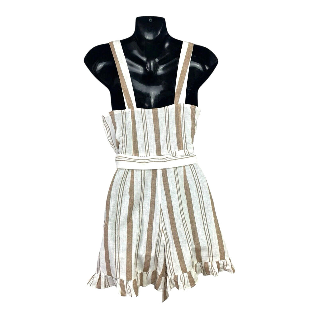 New Look White & Beige Stripe Playsuit Belted Pockets Women’s UK Size 6