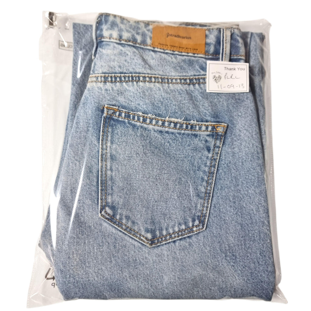 Stradivarius Jeans Women's UK Size 8 Straight Fit High Waisted Light Blue Denim