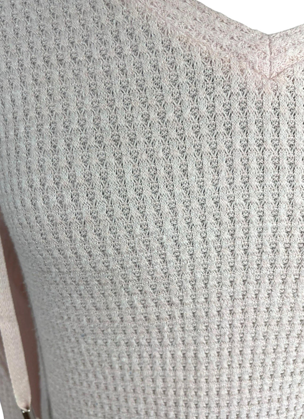 Waffle Knit Hooded Top Women’s UK Size 10 Pale Pink Deep V-Neck Textured Sweater