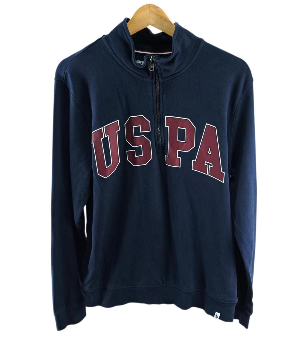 U.S. Polo Assn Sweatshirt Men's UK Size M Blue Jersey Jumper Cotton Pockets Zip