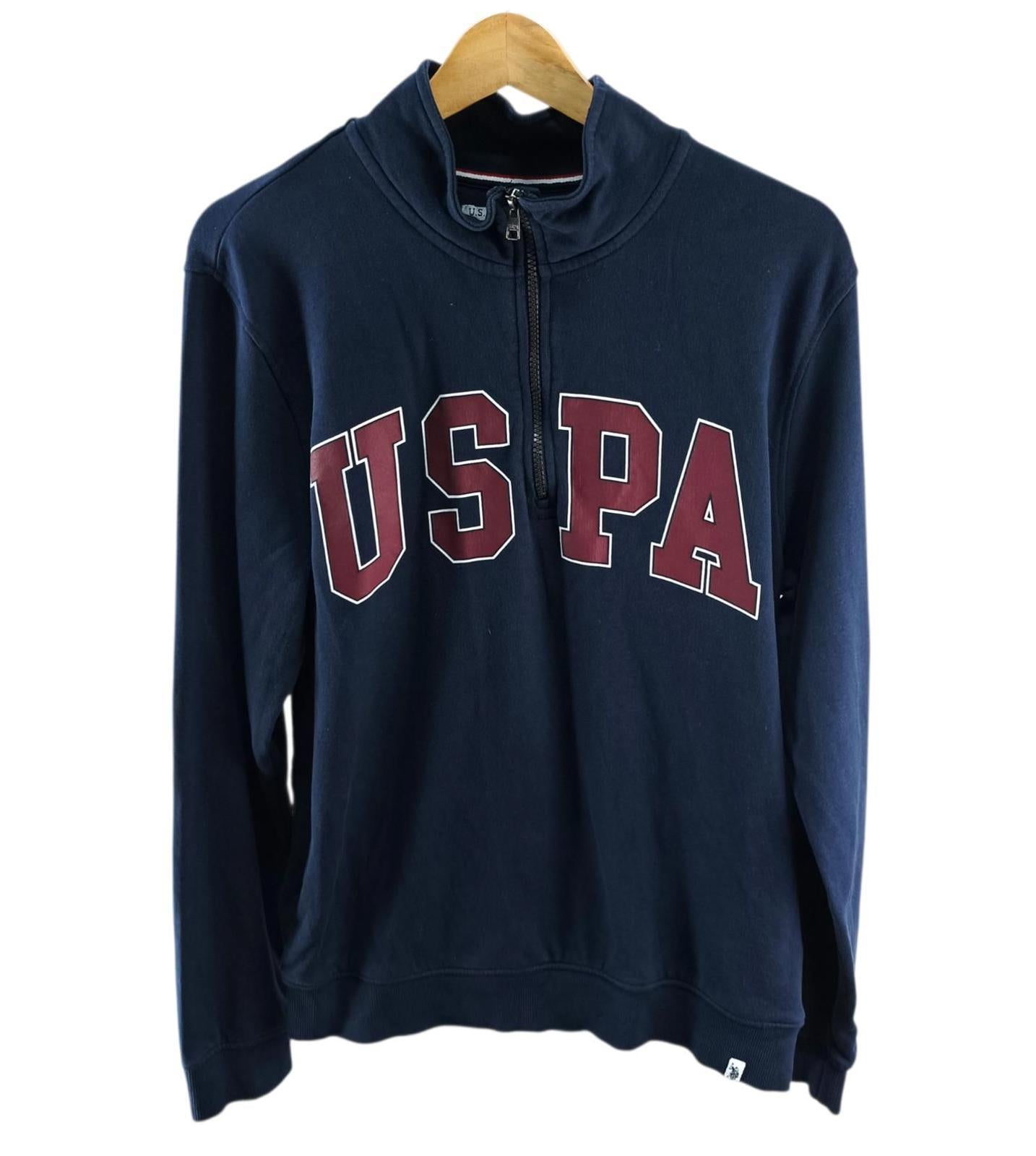U.S. Polo Assn Sweatshirt Men's UK Size M Blue Jersey Jumper Cotton Pockets Zip