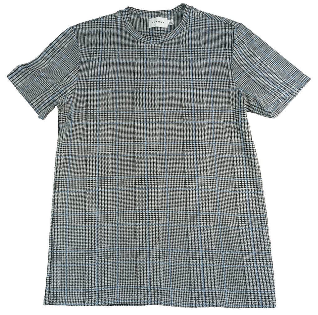 Topman Check T-Shirt Men's UK Size S Grey Crew Neck Gingham Easy Care