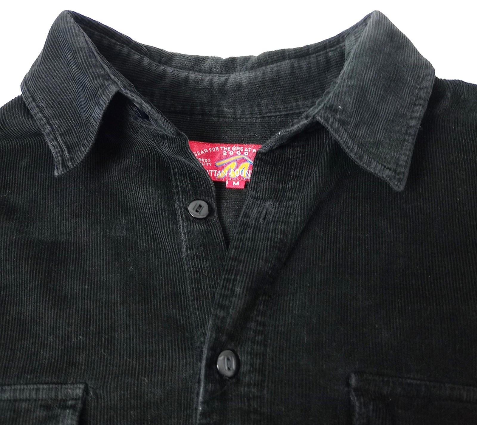 Manhatten Countrystore Corduroy Shirt Men's UK Size M Long Sleeve Black Pockets