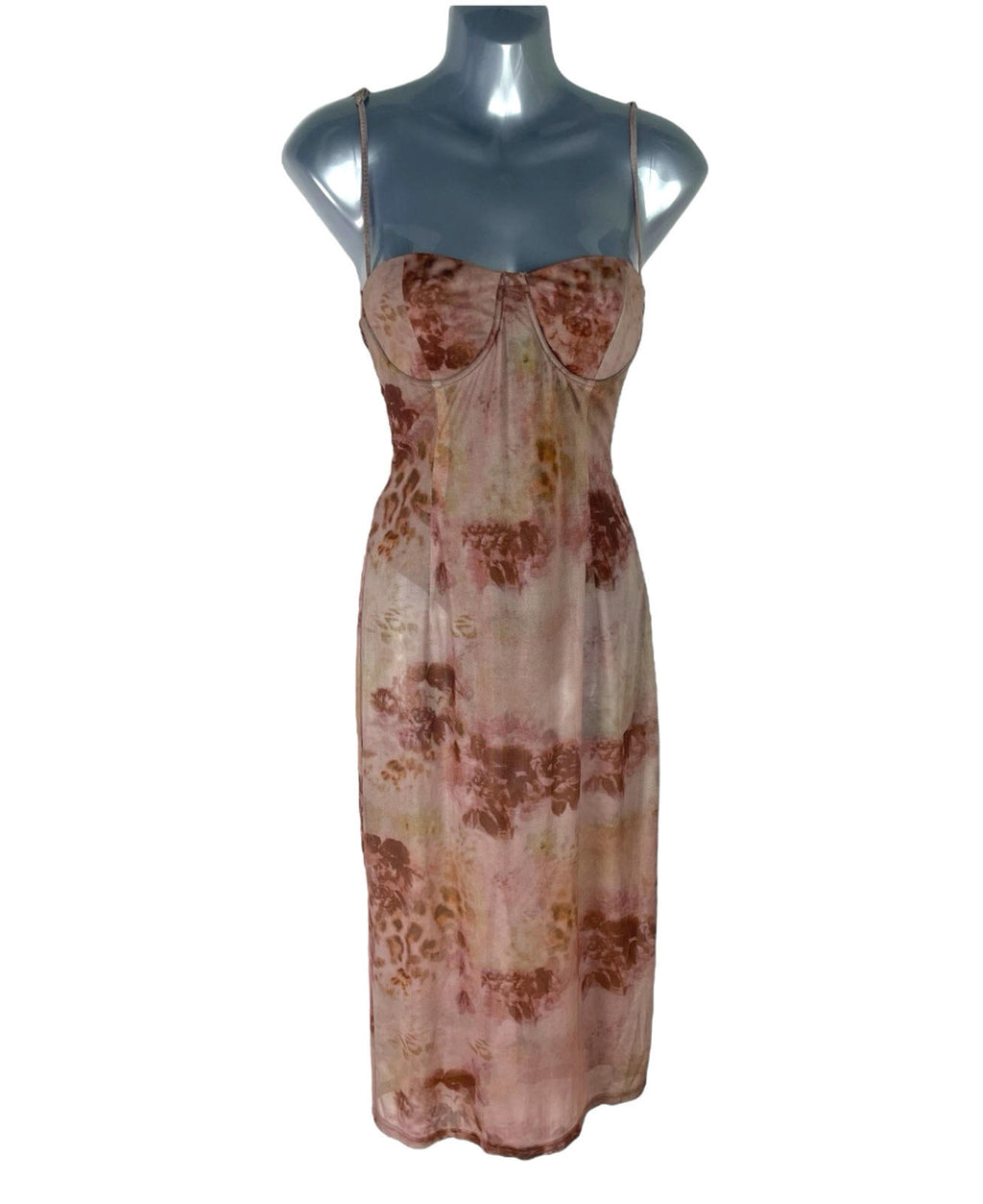 Pretty Little Thing Chiffon Dress Women’s UK Size 10 Floral Cupped Cami Midaxi