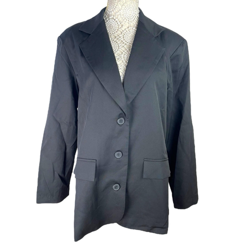 Prettylittlething Blazer Jacket Over Sized Women’s UK Size 8 Black Button Front