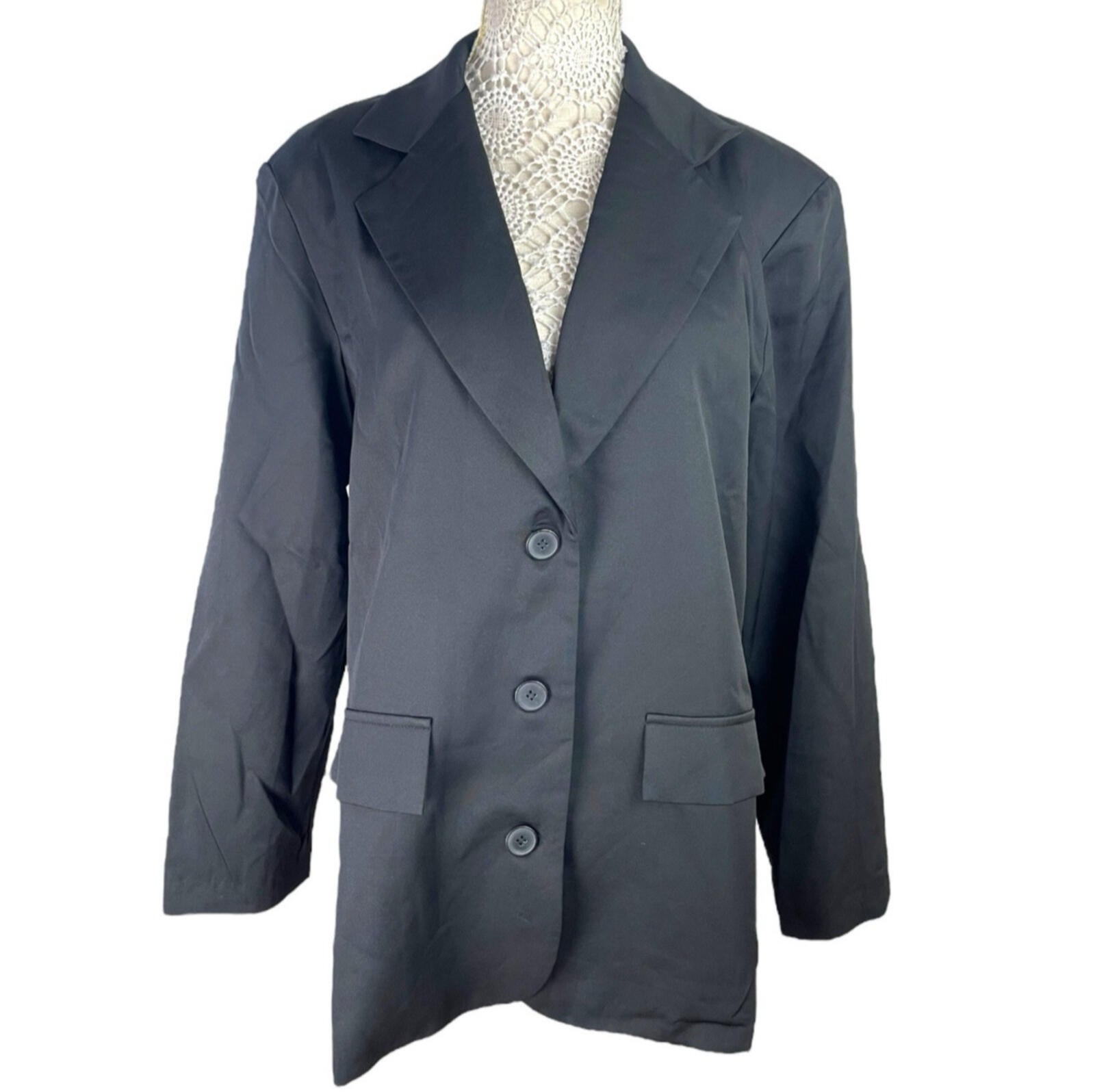 Prettylittlething Blazer Jacket Over Sized Women’s UK Size 8 Black Button Front