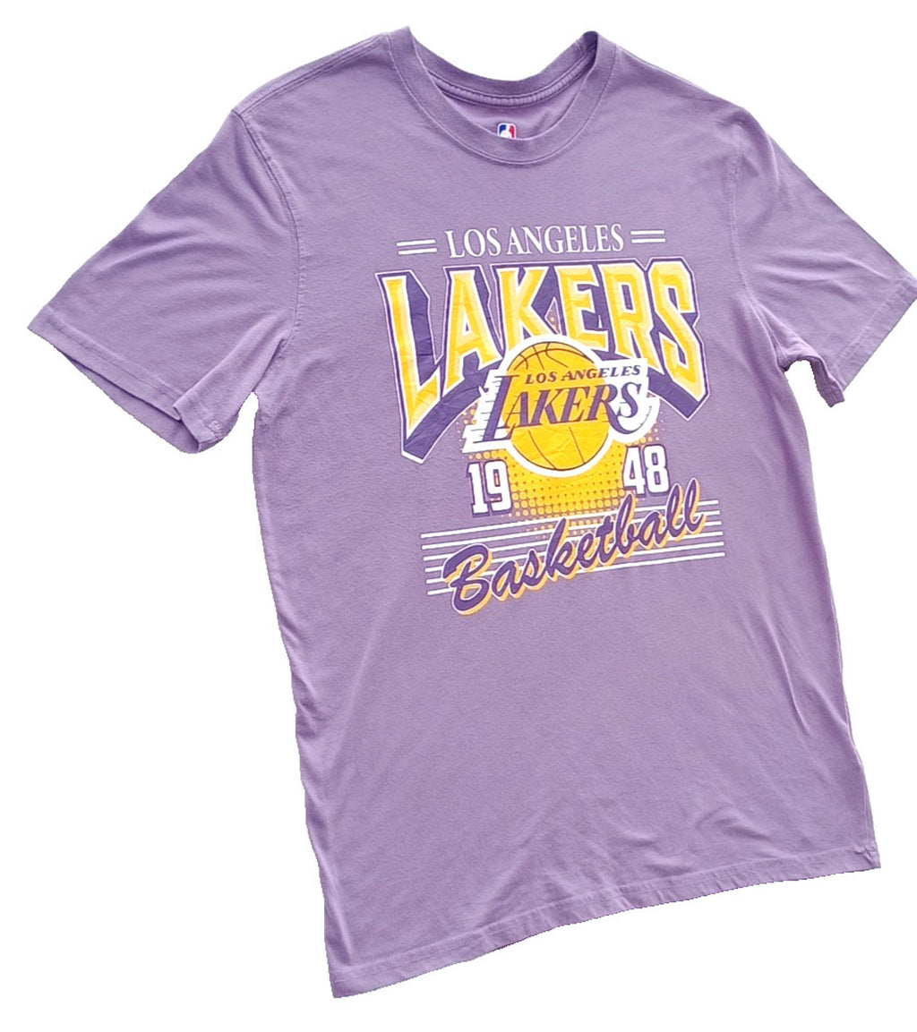 NBA Graphic Print T-Shirt Men's UK Size M Lilac Crew Neck Cotton Rich Lakers