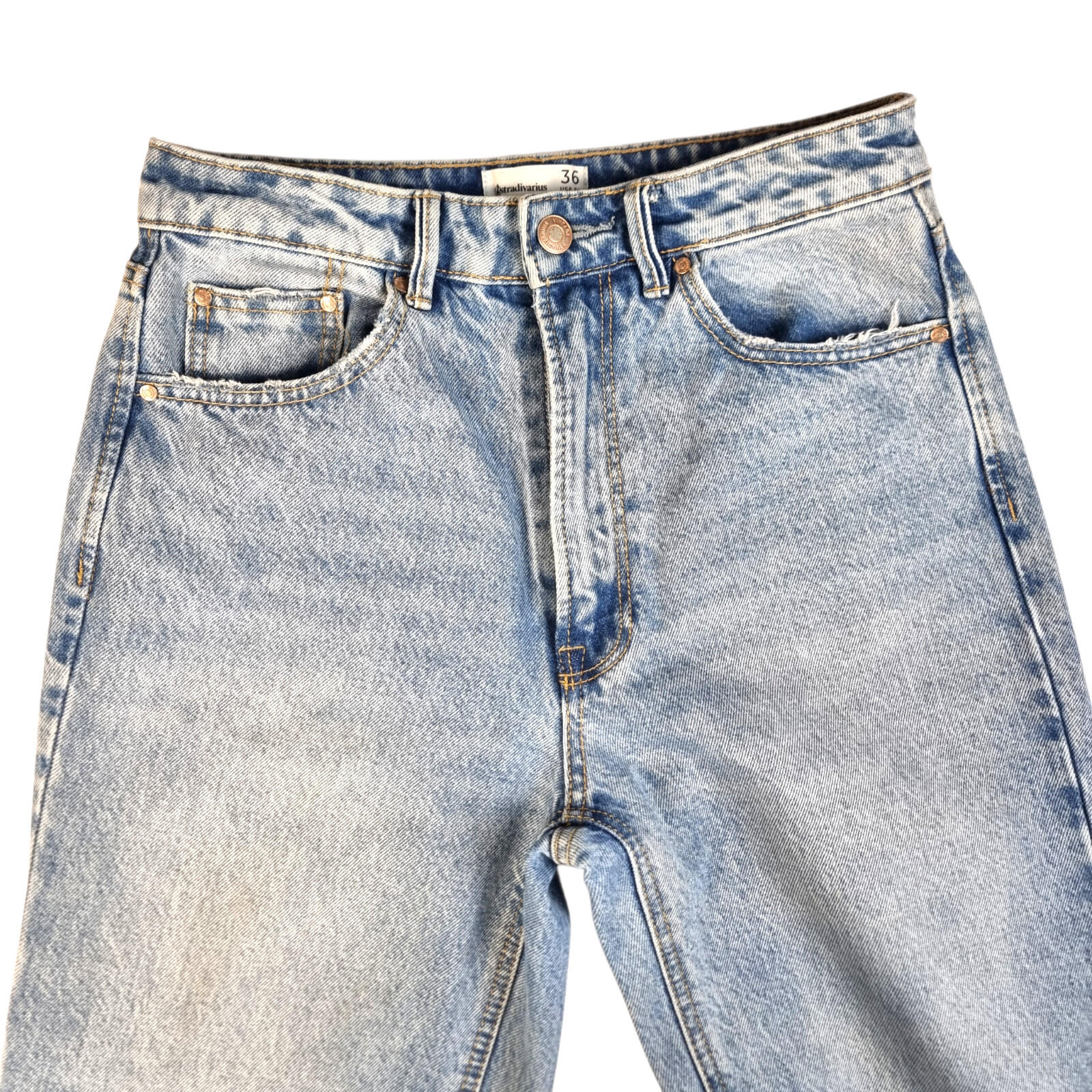 Stradivarius Jeans Women's UK Size 8 Straight Fit High Waisted Light Blue Denim