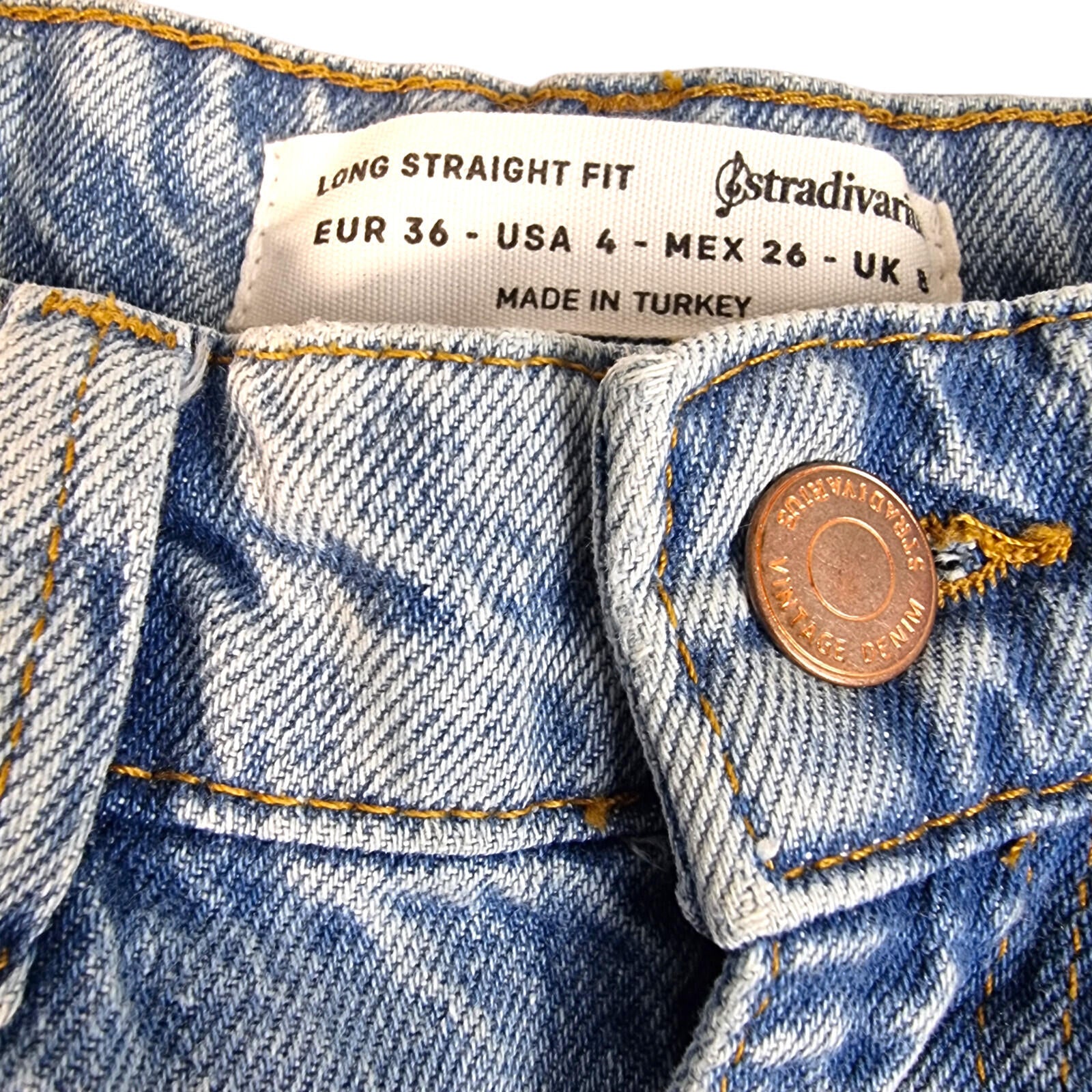 Stradivarius Jeans Women's UK Size 8 Long Split Hem Straight Fit High Waist Blue